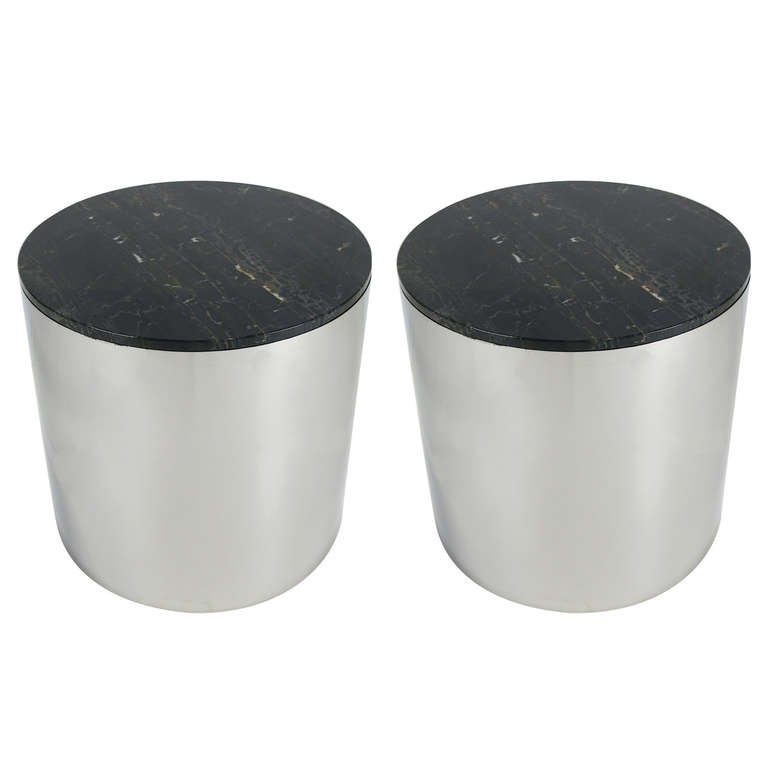 Mirror Polished Stainless Steel Drum Tables at 1stDibs