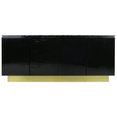 Clean-Lined French Polished Lacquer Cabinet with Marble Top