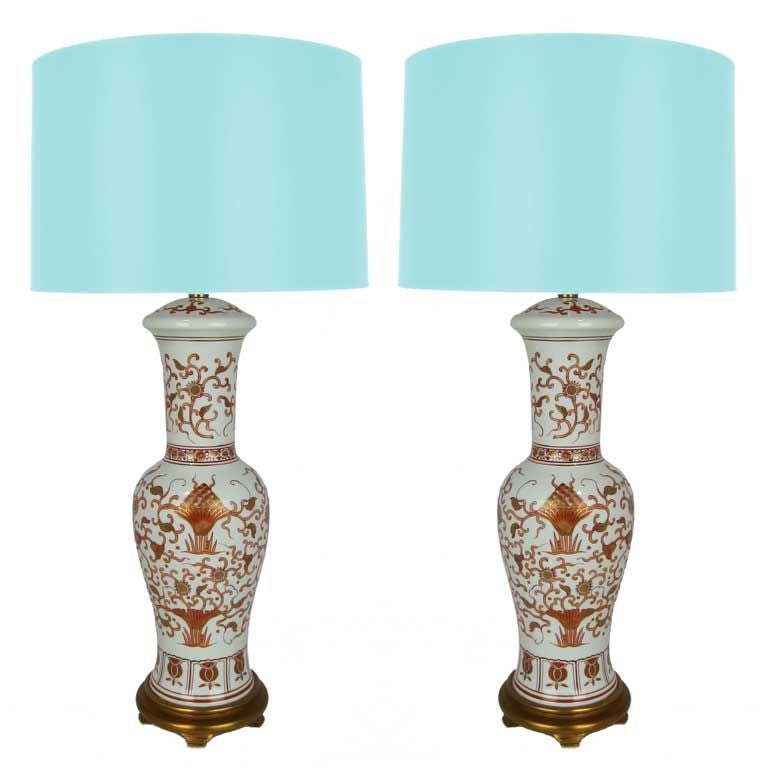 Exquisite Pair of Porcelain Urn Lamps by Marbro
