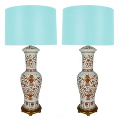 Exquisite Pair of Porcelain Urn Lamps by Marbro