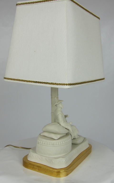 Late 20th Century Sevres Unglazed Bisque Figural Desk Lamp edited by Marbro