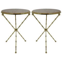 Pair of Italian Brass Tripod Base Gueridons
