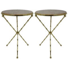 Pair of Italian Brass Tripod Base Gueridons