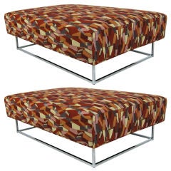 Pair of Large Chrome Base Ottomans by Milo Baughman