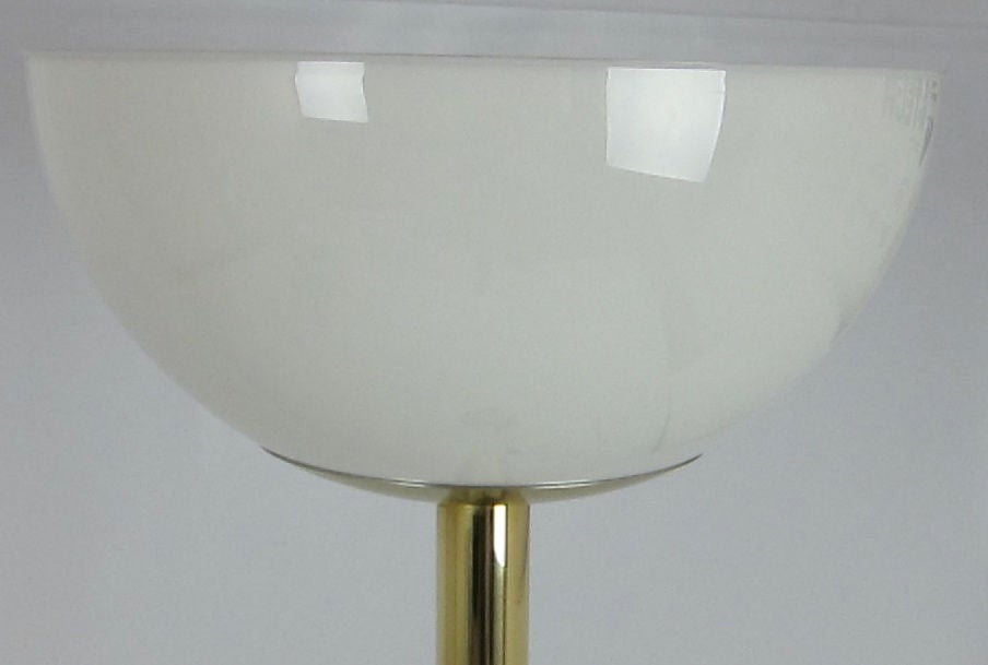 Brass Italian Floor lamp with large Polycarbonate shade.  Freshly polished.