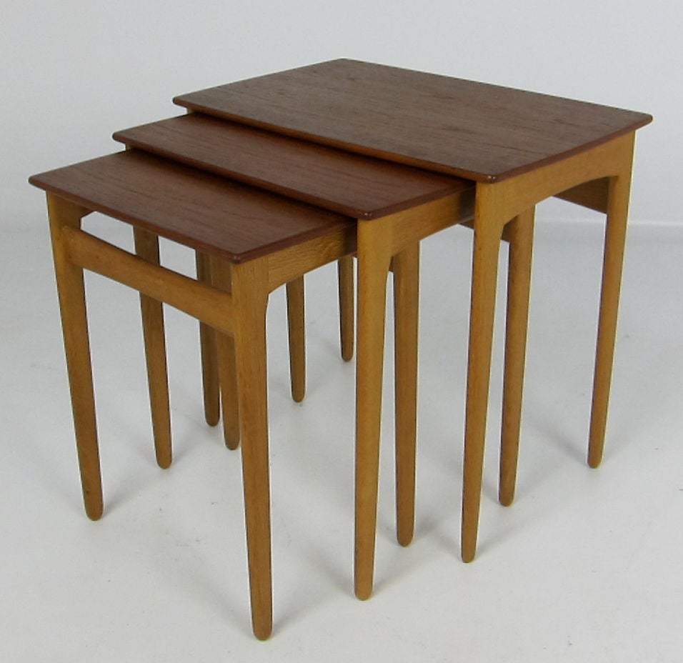 Set of Three Danish Modern Teak Nesting tables by Svend Madsen.