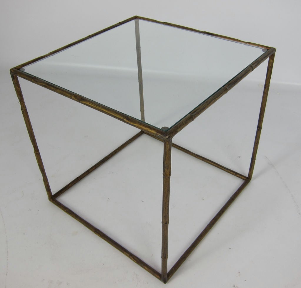 American Pair of Gilt Metal Open Cube Side Tables