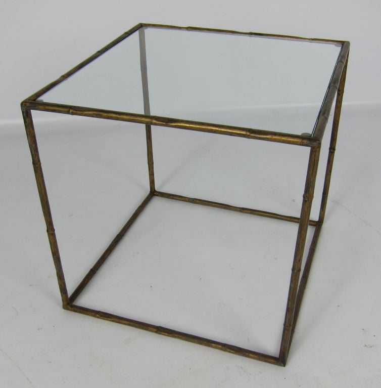 Pair of Gilt Metal Open Cube Side Tables In Excellent Condition In Danville, CA