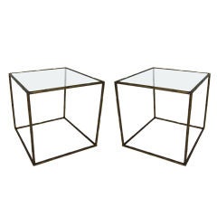 Pair of Gilt Metal Open Cube Side Tables