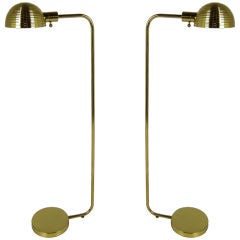 Vintage Pair of Brass Pharmacy Lamps with Beehive Form Shades by Casella