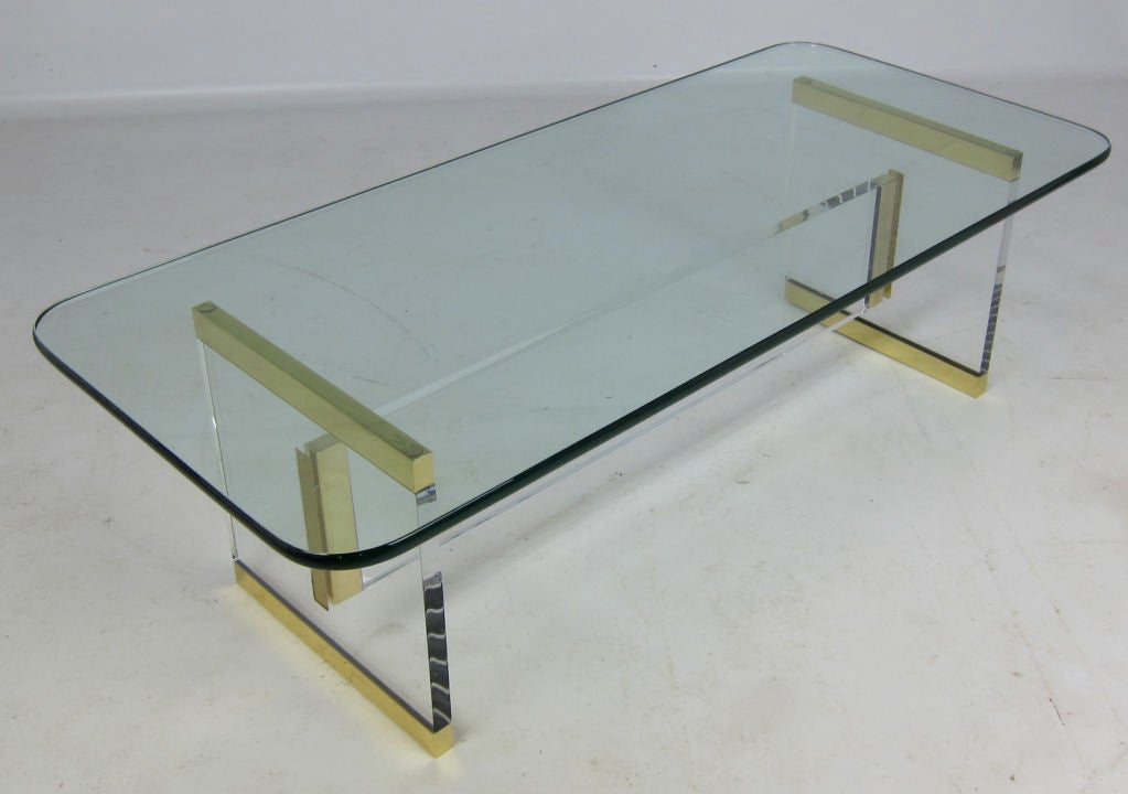 Mid-Century Modern Exceptional Lucite and Brass Coffee Table