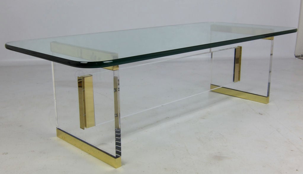 American Exceptional Lucite and Brass Coffee Table