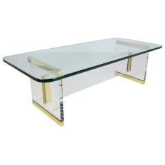 Exceptional Lucite and Brass Coffee Table
