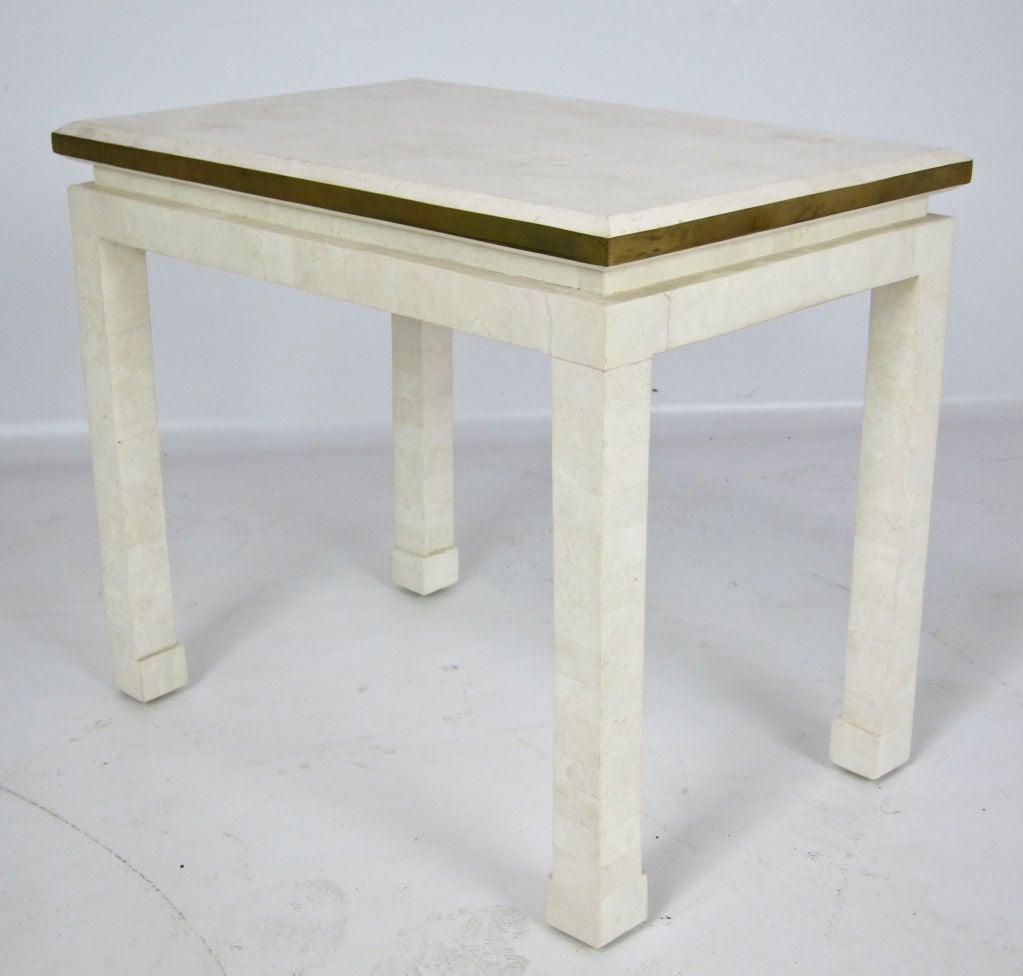 Tesselated White Coral & Brass Side Table in the style of Karl Springer
