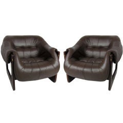 Pair of Rosewood and Leather Lounge Chairs by Percival Lafer