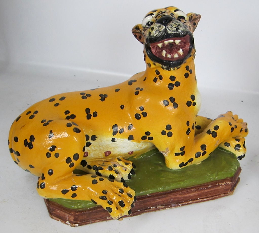 Pair of Lifesize Italian Majolica Leopard Cubs In Excellent Condition In Danville, CA