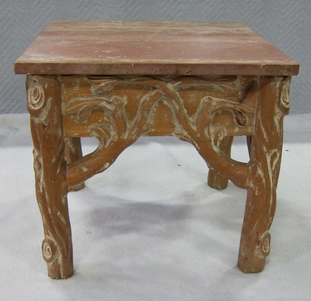 Pair of nicely carved faux bois side table with marble tops from an interior by the renowned San Francisco designer, William Gaylord.  

Keywords:  Michael Taylor, John Dickinson