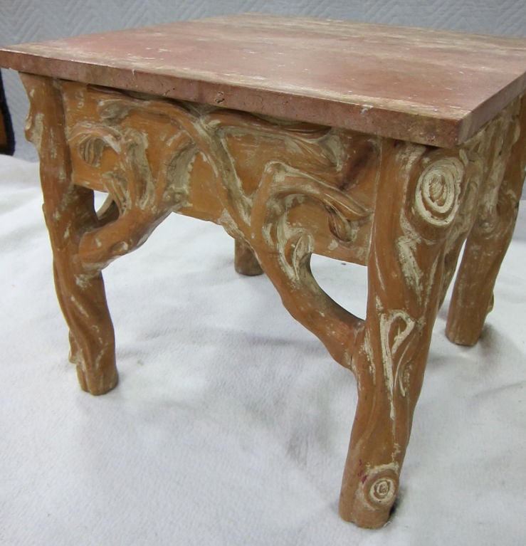 Pair of Cerused Faux Bois Side Tables with Marble Tops In Excellent Condition In Danville, CA