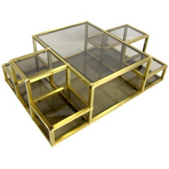 Large Multi-Level Brass Cocktail Table