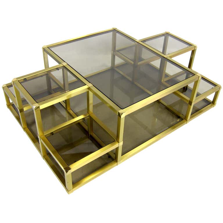 Large Multi-Level Brass Cocktail Table at 1stDibs | multi level coffee ...