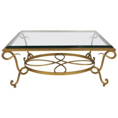 Gilt Iron Coffee Table in the style of Rene Drouet 5