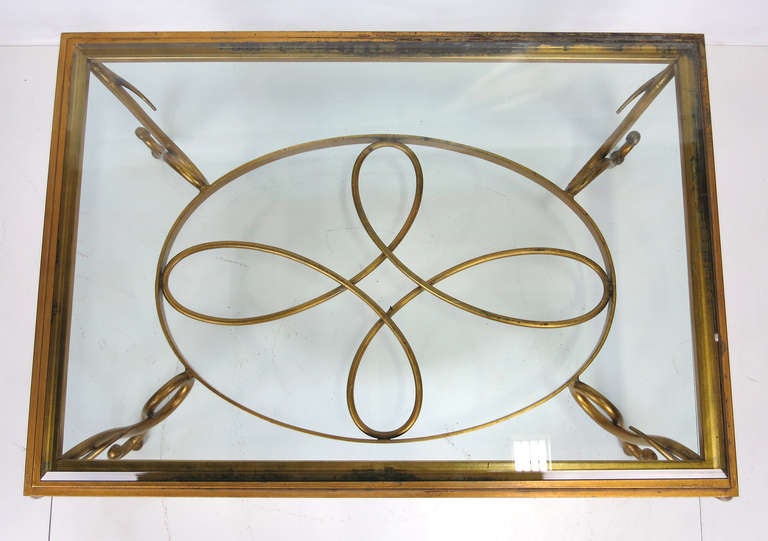 Beaux Arts Gilt Iron Coffee Table in the style of Rene Drouet