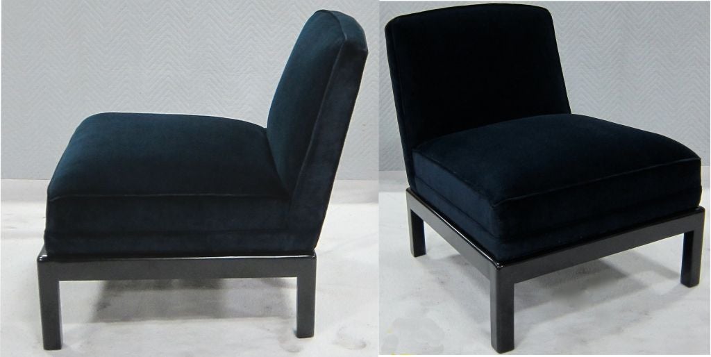 Pair of Navy Velvet Slipper Chairs by Baker
