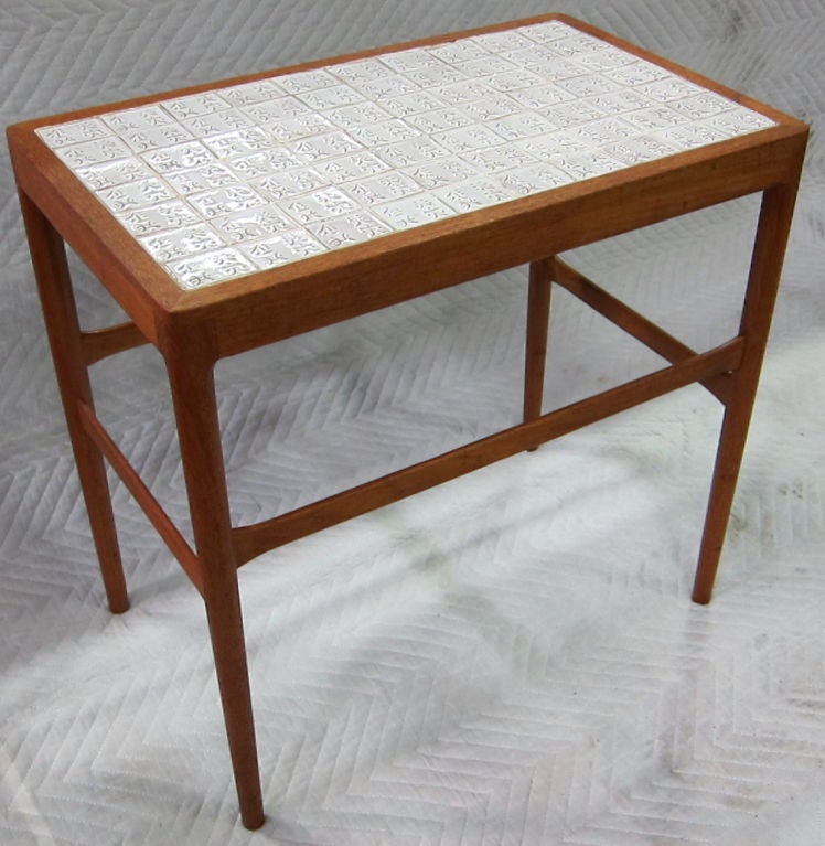 Teak and Oak Side Table with glazed tile top by Helge Vestergaard-Jensen for Soren Horn-Denmark.