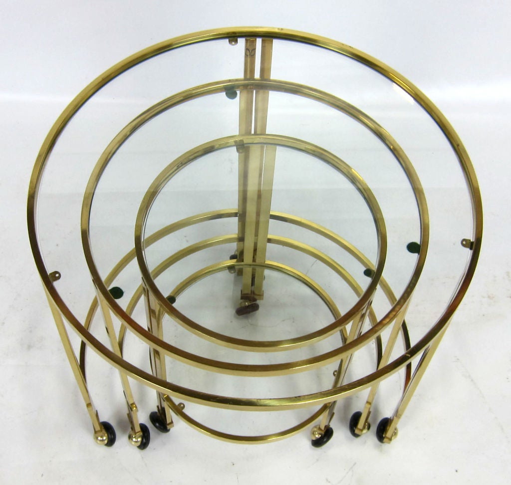 Late 20th Century Set of Italian Round Brass Nesting Tables