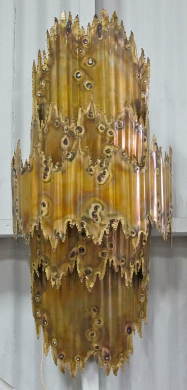 American Huge Three Level Brutalist Sconce by Tom Greene for Feldman