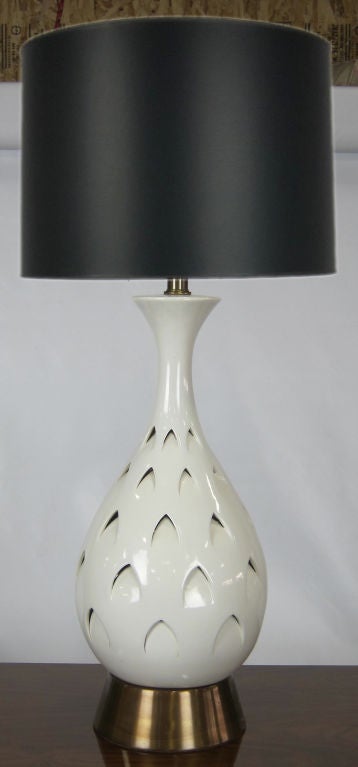 Pair of Interior Lit Pierced Ceramic Lamps