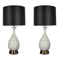 Pair of Interior Lit Pierced Ceramic Lamps