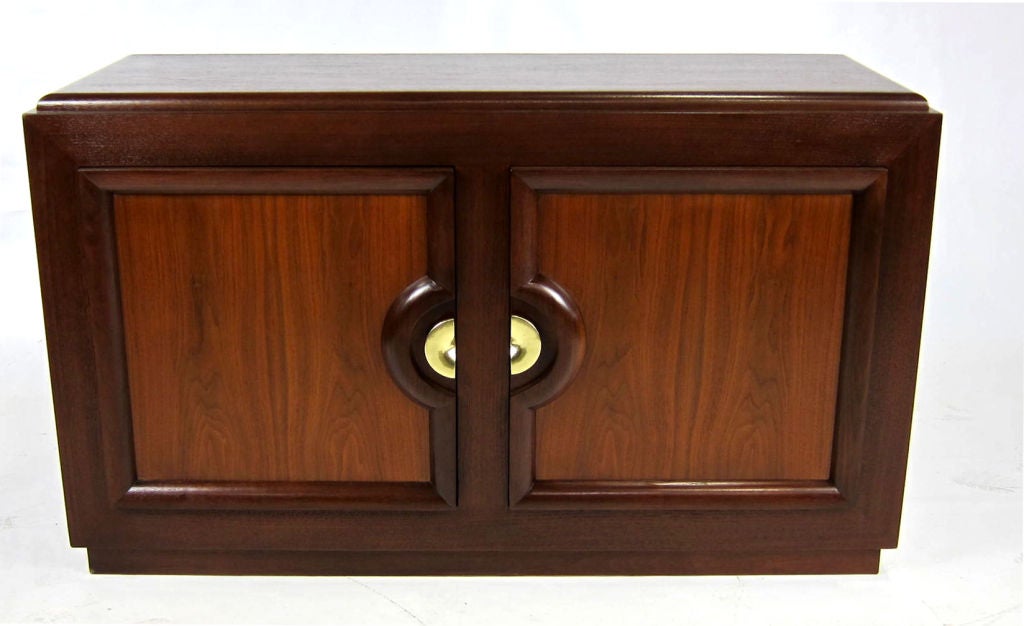 Beautifully crafted Walnut Buffet by Stewartstown Furniture Company .  The piece has been meticulously restored in dark Walnut with contrasting grain door panels.  This versatile piece will work equally well as a buffet, sideboard, bar cabinet, sofa