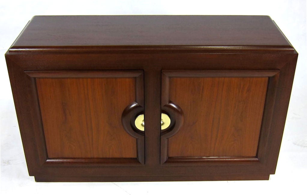 Walnut Buffet with Framed Doors and Sculptural Brass Pulls In Excellent Condition In Danville, CA