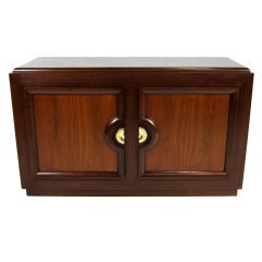 Walnut Buffet with Framed Doors and Sculptural Brass Pulls