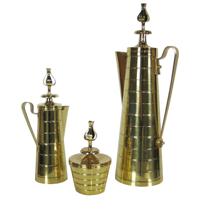 3 Piece Brass Coffee Service by Tommi Parzinger for Dorlyn For Sale