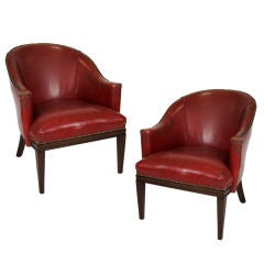 Pair of Rolled Arm Club Chairs