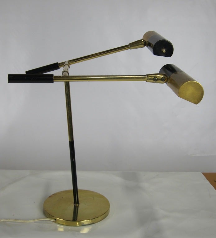Mid-20th Century Fully Articulating Two Arm Brass Desk Lamp
