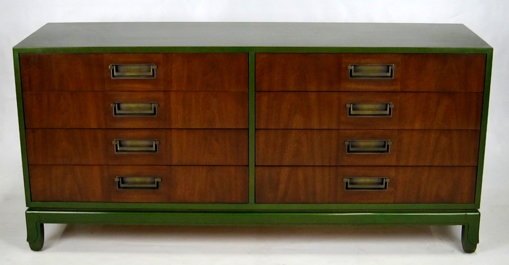 American Green Lacquer Dresser with Figured Walnut Drawerfronts-Heritage