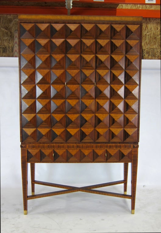 Modern Spectacular 3 Dimensional Marquetry Bar Cabinet