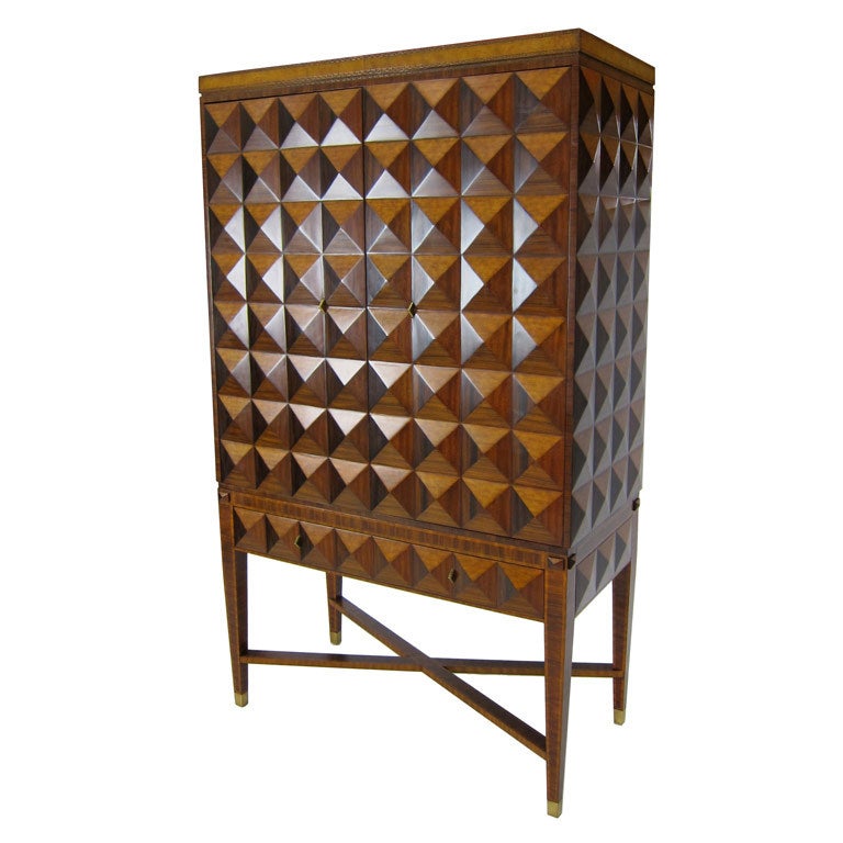 Spectacular 3 Dimensional Marquetry Bar Cabinet