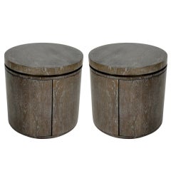 Vintage Pair of Cerused Oak Drum Tables