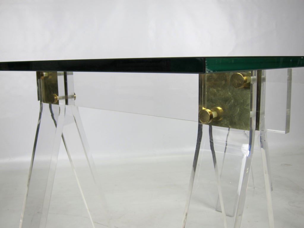 Late 20th Century Lucite and Brass Saw Horse Desk or Table