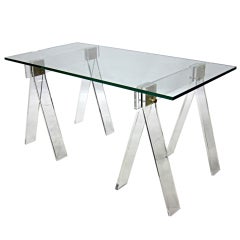 Lucite and Brass Saw Horse Desk or Table