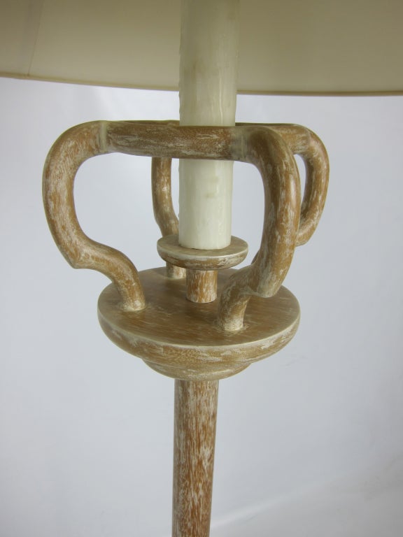 Cerused Wood Floor Lamp with Melon form Base In Excellent Condition For Sale In Danville, CA