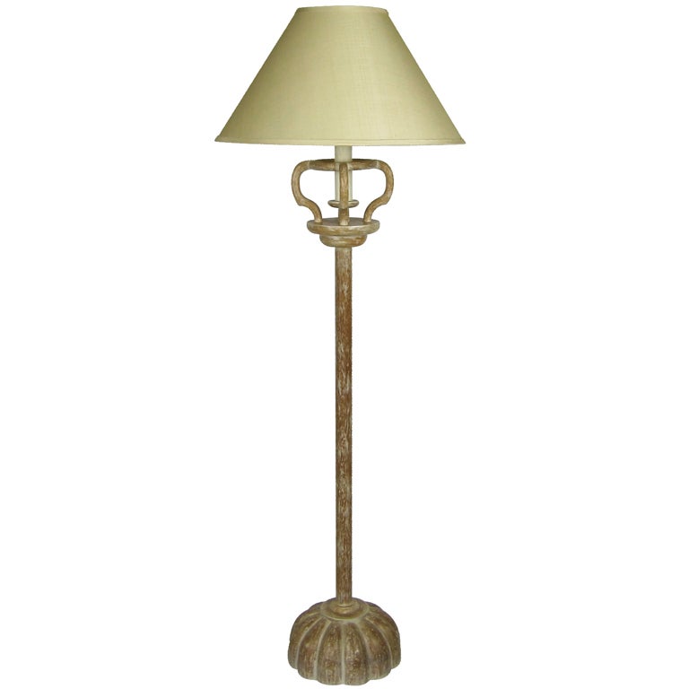 Cerused Wood Floor Lamp with Melon form Base