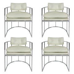 Set of Four Chrome Barrel Chairs by Milo Baughman