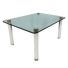 Lucite & Glass Dining table or Writing Desk with Brass Mounts