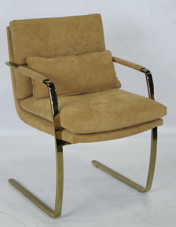 Set of Four Brass framed Armchairs with high end Ultrasuede upholstery by Pace.