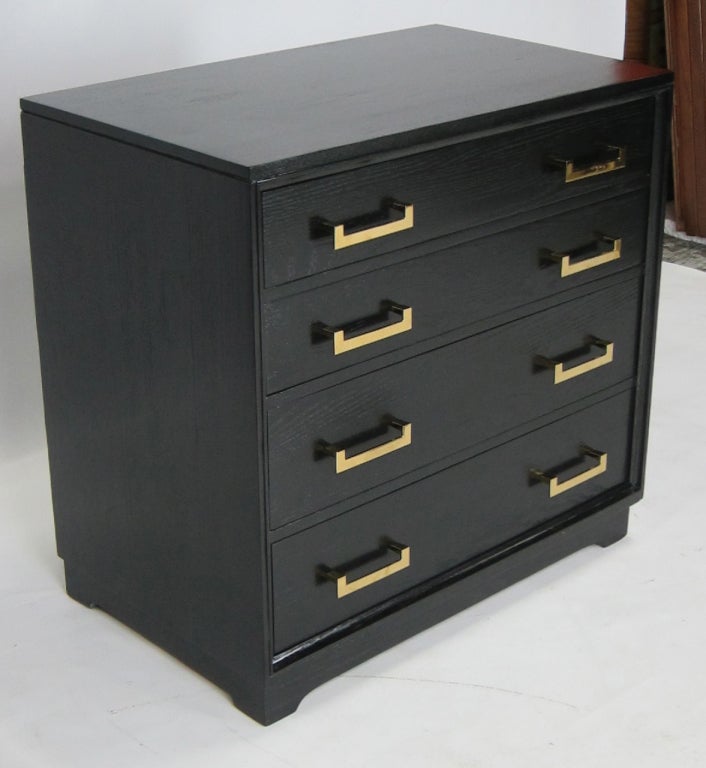 American Pair of Black Lacquer Bachelor's Chests with Brass Hardware
